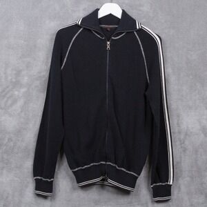 BANANA REPUBLIC Full Zip Sweater Track Jacket Side Stripe Navy Blue Mens Sz M